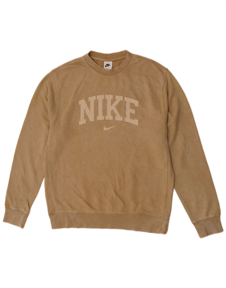 Męski sweter z grafiką Nike, średniobrązowy, bawełniany