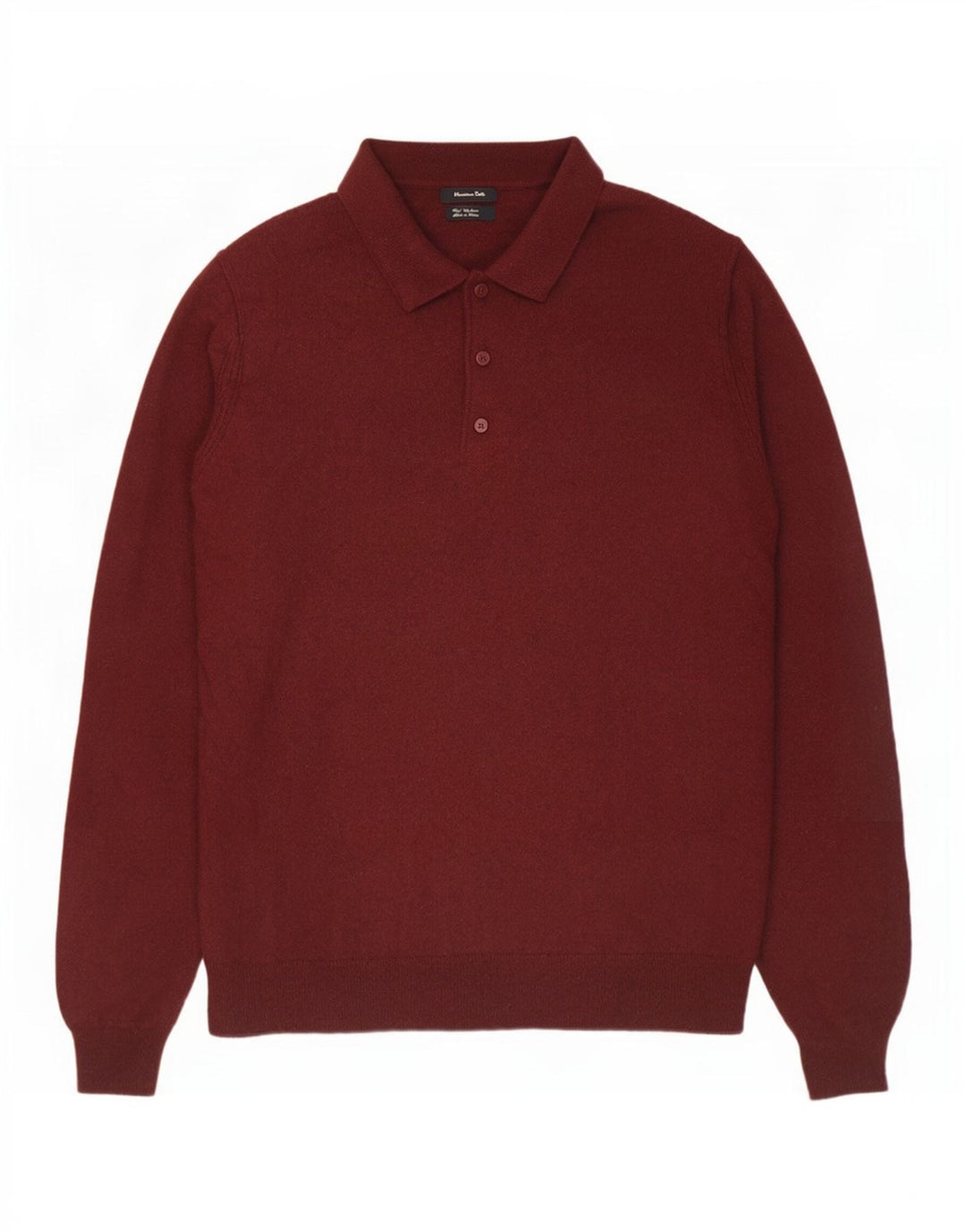 Męski sweter polo Massimo Dutti, duży, bordowy, wełniany