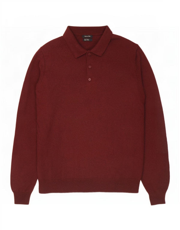 Męski sweter polo Massimo Dutti, duży, bordowy, wełniany