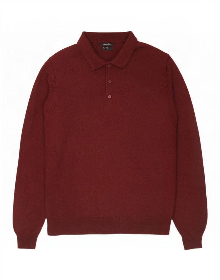Męski sweter polo Massimo Dutti, duży, bordowy, wełniany