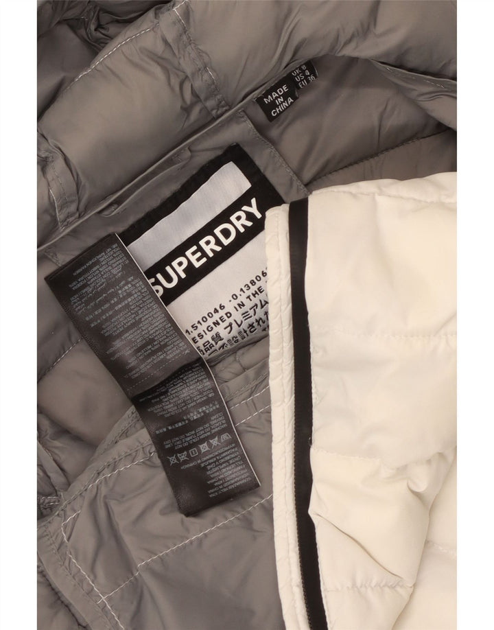 Damska wyściełana kurtka z kapturem Superdry UK 8, mała, z białego nylonu