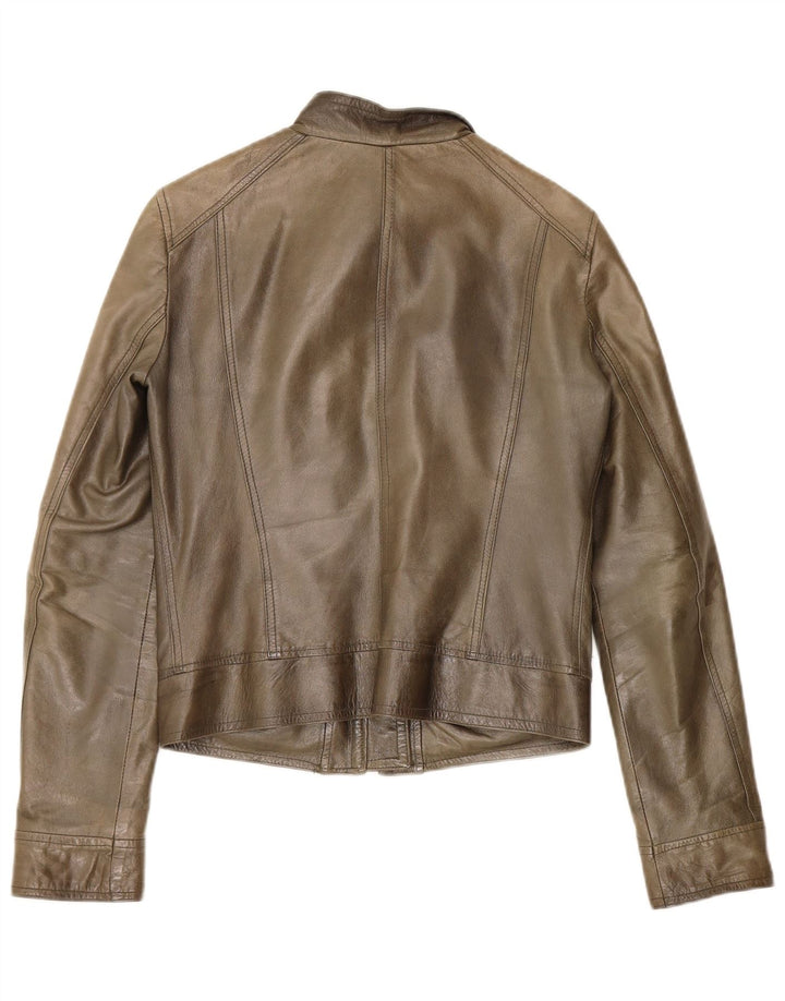 Damska kurtka skórzana w stylu vintage IT 42, średnia skóra khaki