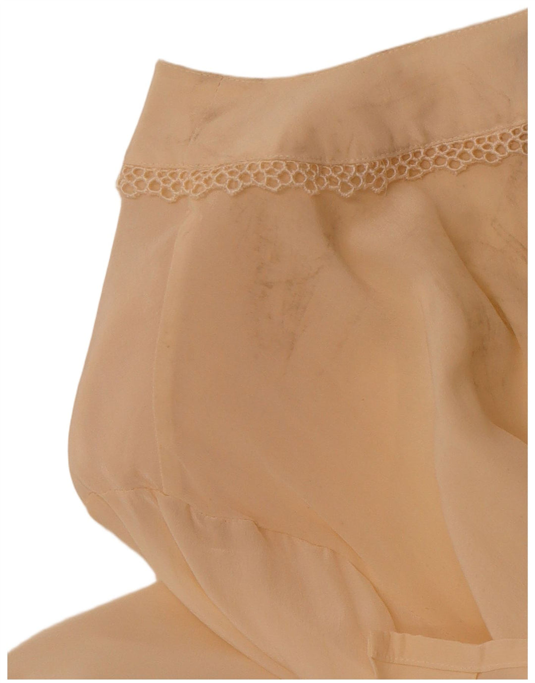 Damska prześwitująca bluzka koszulowa VINTAGE UK 14 Średni beżowy jedwab