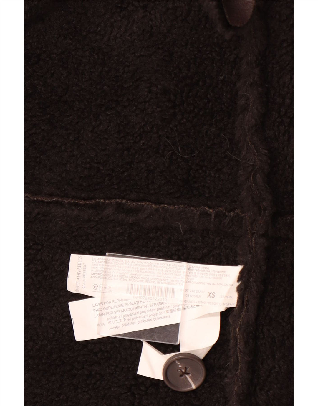 STRADIVARIUS Damski płaszcz oversize Sherpa UK 6 XS, brązowy poliester