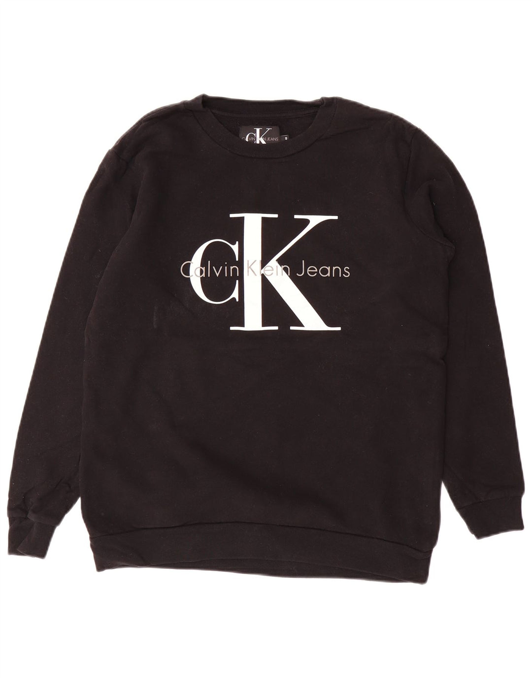CALVIN KLEIN JEANS Męski sweter z grafiką, mały, czarny, bawełniany
