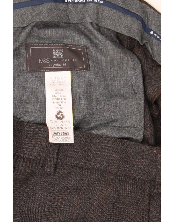 Marks & Spencer Męskie spodnie garniturowe o prostym, regularnym kroju W36 L33 Szara wełna
