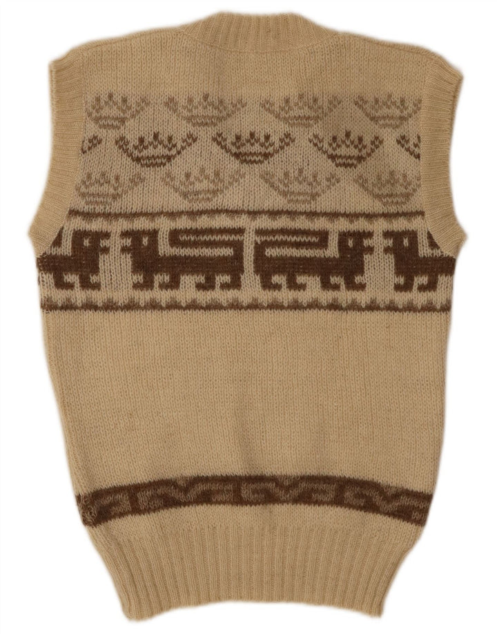 Vintage damski podkoszulek bez rękawów IT 40 Small Beige Fair Isle Wool