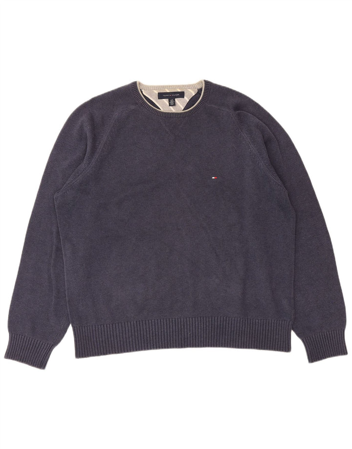 Męski sweter z okrągłym dekoltem Tommy Hilfiger, duży, granatowy, klasyczny
