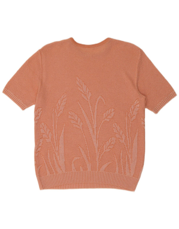 Vintage damski sweter z graficznym dekoltem w łódkę UK 14, duży, różowy, kwiatowy