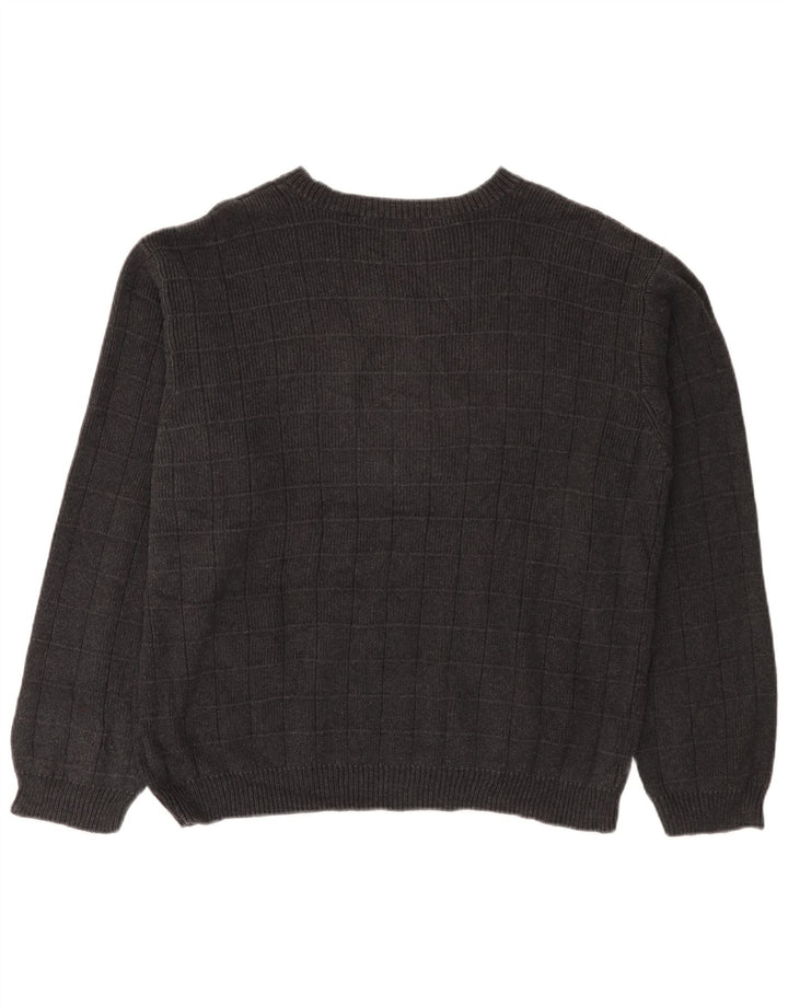 IZOD Męski sweter z dekoltem w łódkę, duży, szary, bawełniany w kratkę