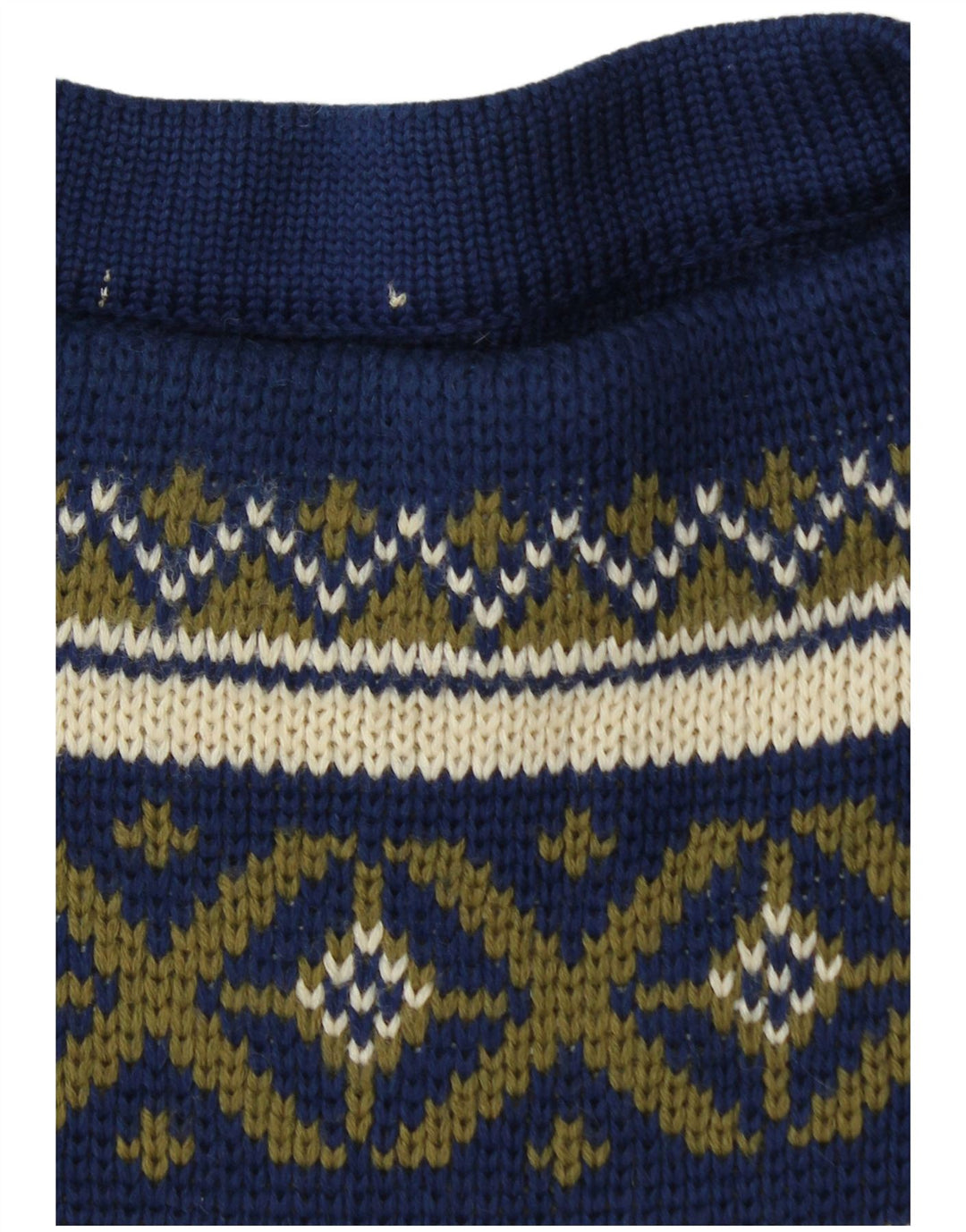 Męski sweter z dekoltem w łódkę VINTAGE, średni granatowy Fair Isle