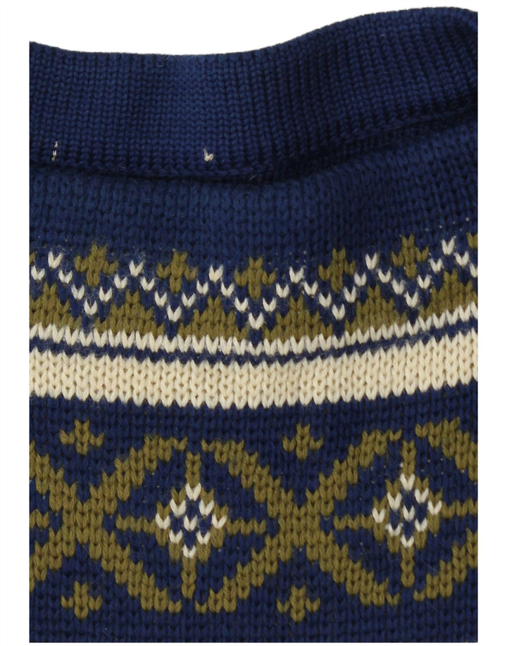 Męski sweter z dekoltem w łódkę VINTAGE, średni granatowy Fair Isle