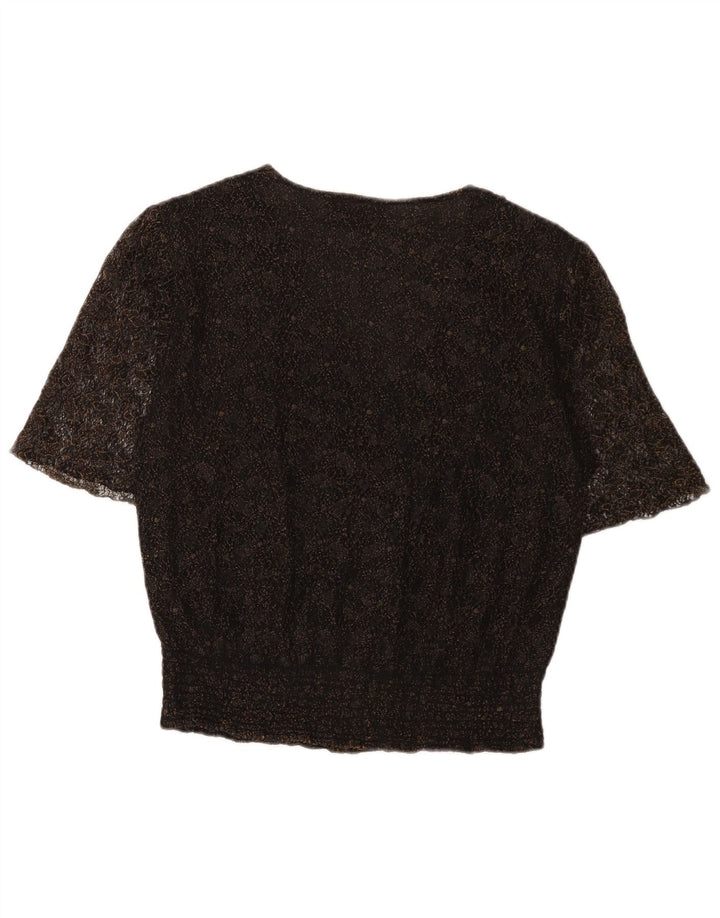 Bluzka damska Vintage Top UK 16, duża czarna w kwiaty
