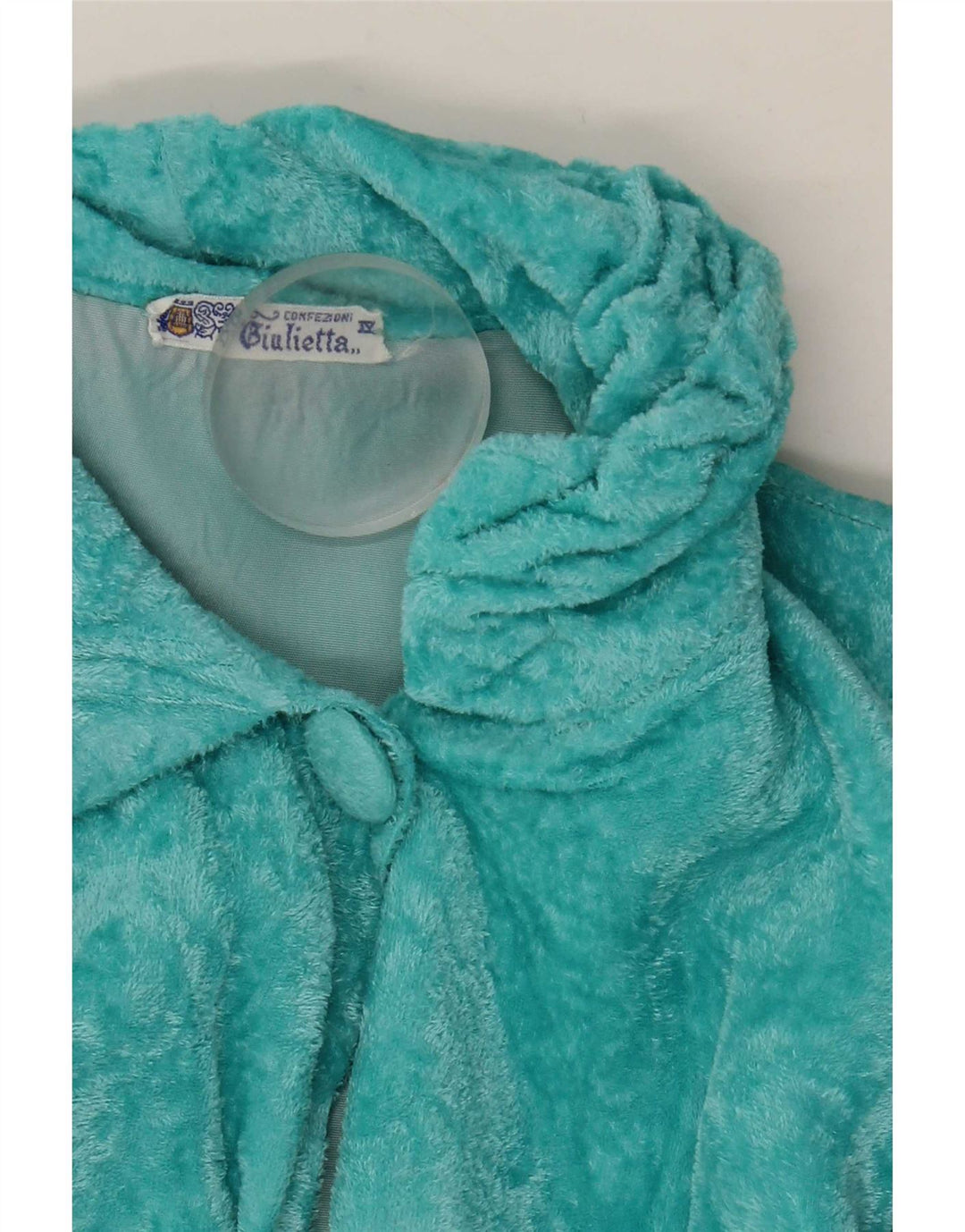Vintage damska welurowa sukienka Robe UK 14 średni niebieski