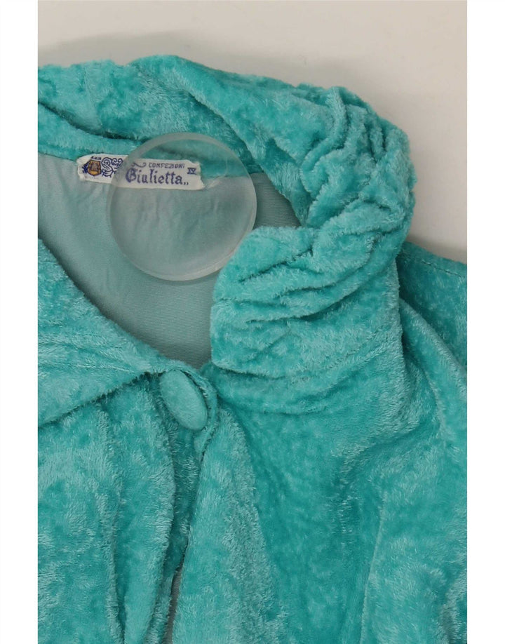 Vintage damska welurowa sukienka Robe UK 14 średni niebieski