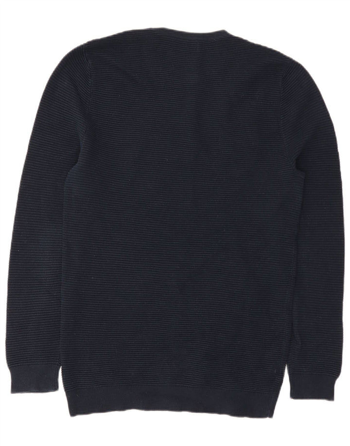 Męski sweter Zara z okrągłym dekoltem, duży, granatowy