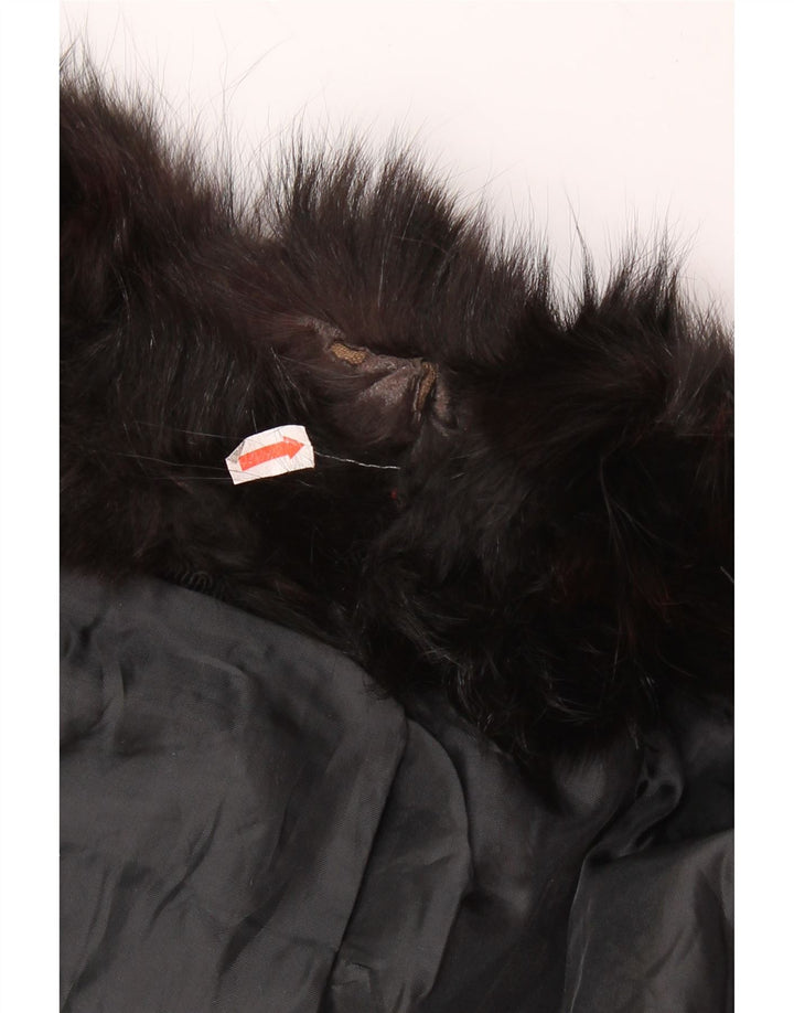 Vintage damska kurtka skórzana z futrem UK 14, średnia czarna