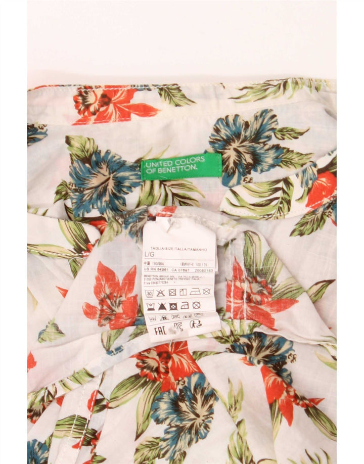 Koszula męska Benetton, duża, biała, bawełniana w kwiaty