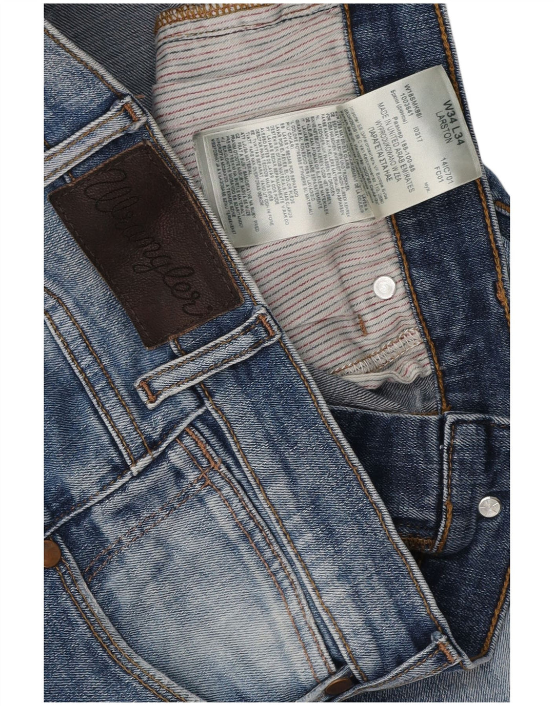 WRANGLER Męskie proste dżinsy Larston W34 L27 Niebieskie, bawełniane