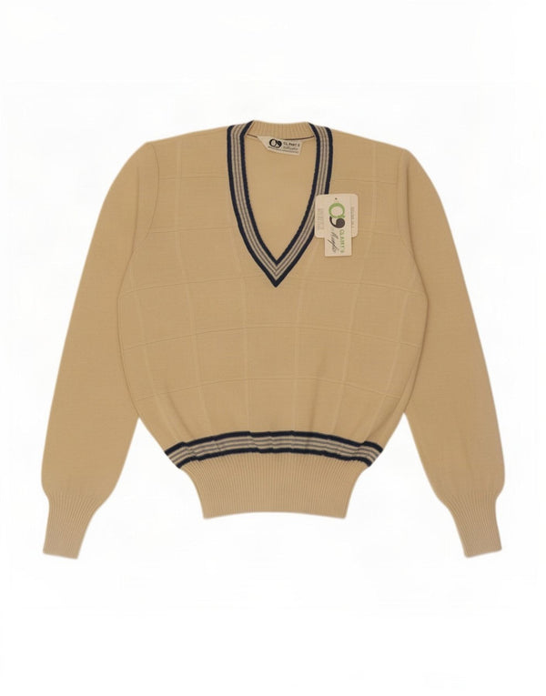 Vintage męski sweter z dekoltem w kształcie litery V IT 50 w średnie beżowe paski