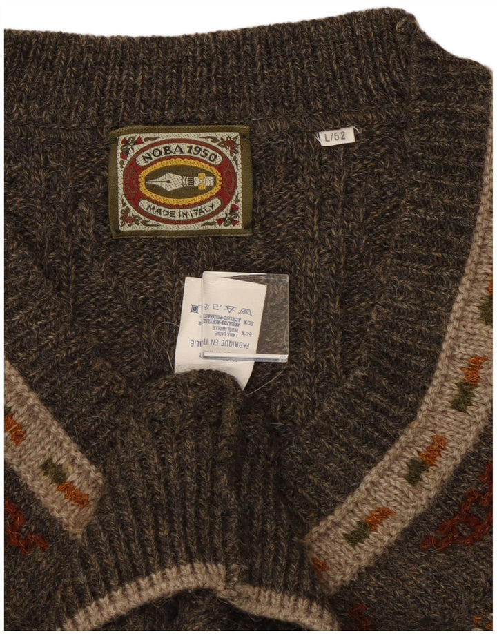 Noba 1950 Męski sweter z dekoltem w szpic IT 52 Duża wełna w kolorze khaki