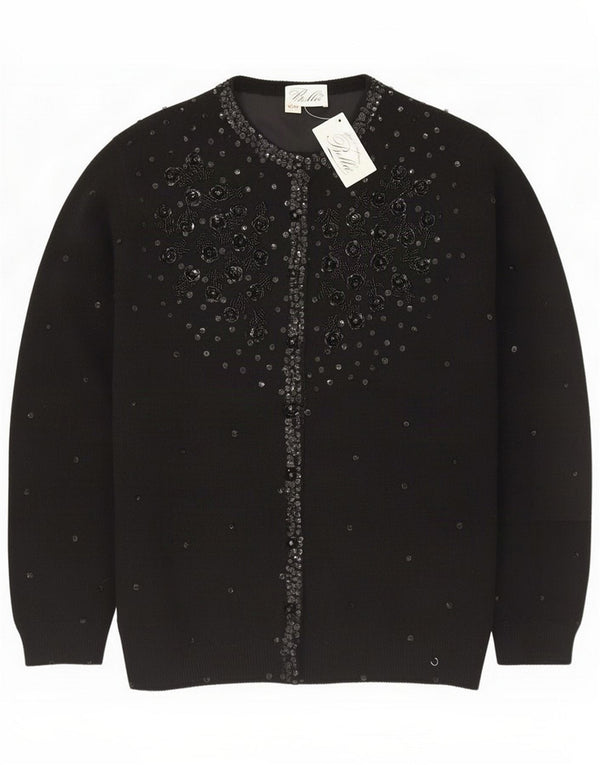 Vintage Womens Sequin Cardigan Sweater IT 48 XL Black Floral Classic