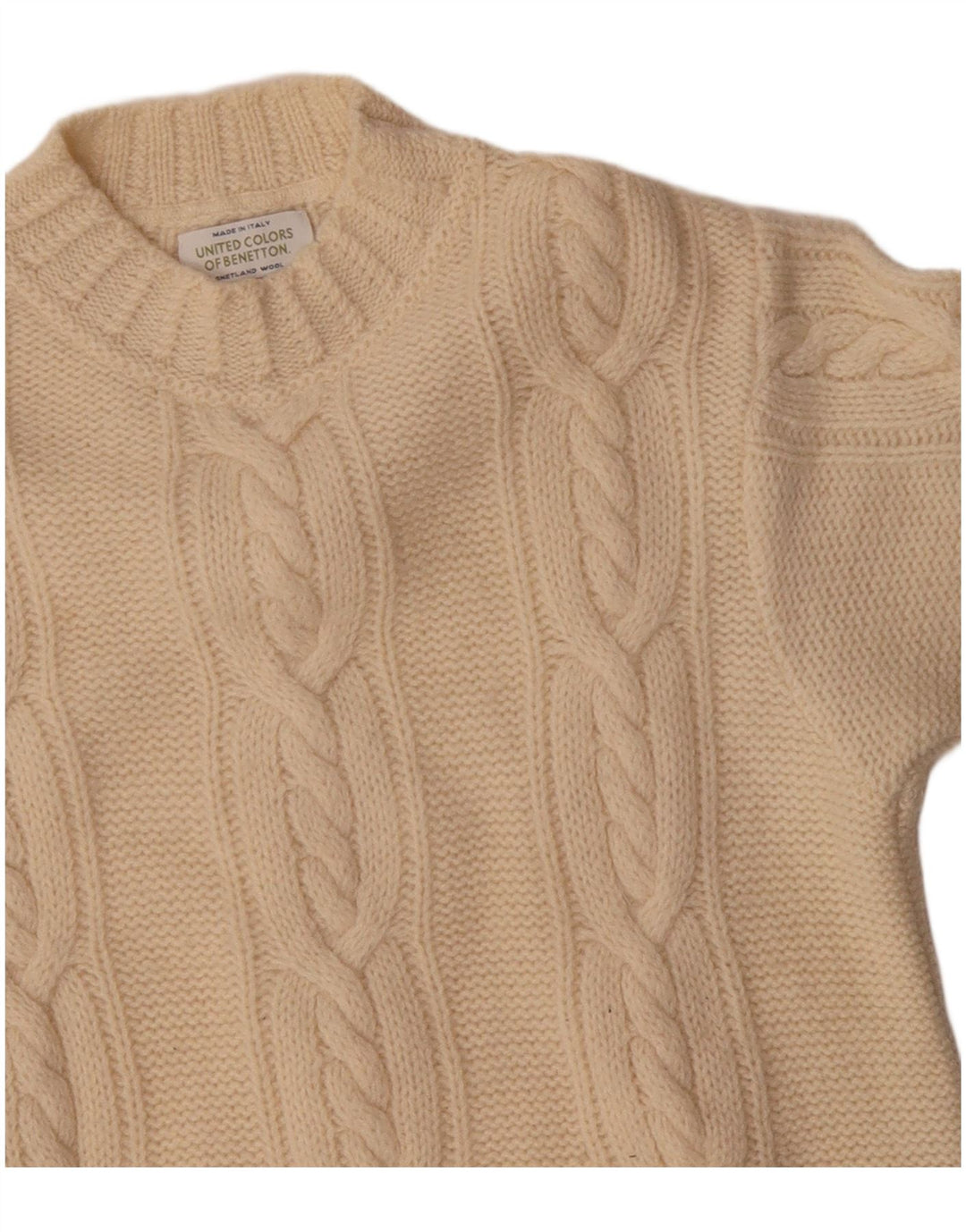 Damski sweter z golfem Benetton UK 14, duży, wełniany w kolorze złamanej bieli