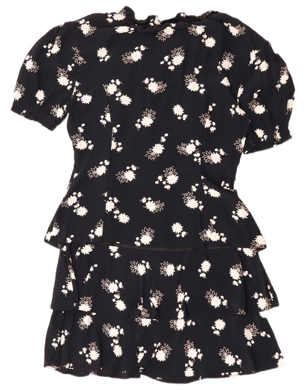 VINTAGE Damska Sukienka Peplum EU 38 Średni Granatowy Kwiatowy Wiskoza