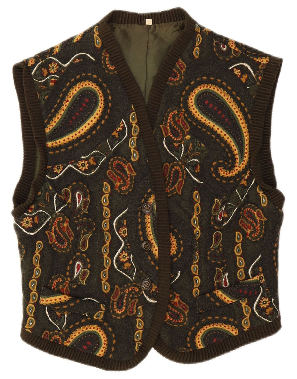 Damska kamizelka w stylu vintage IT 44, wełna Paisley w kolorze średnio zielonym