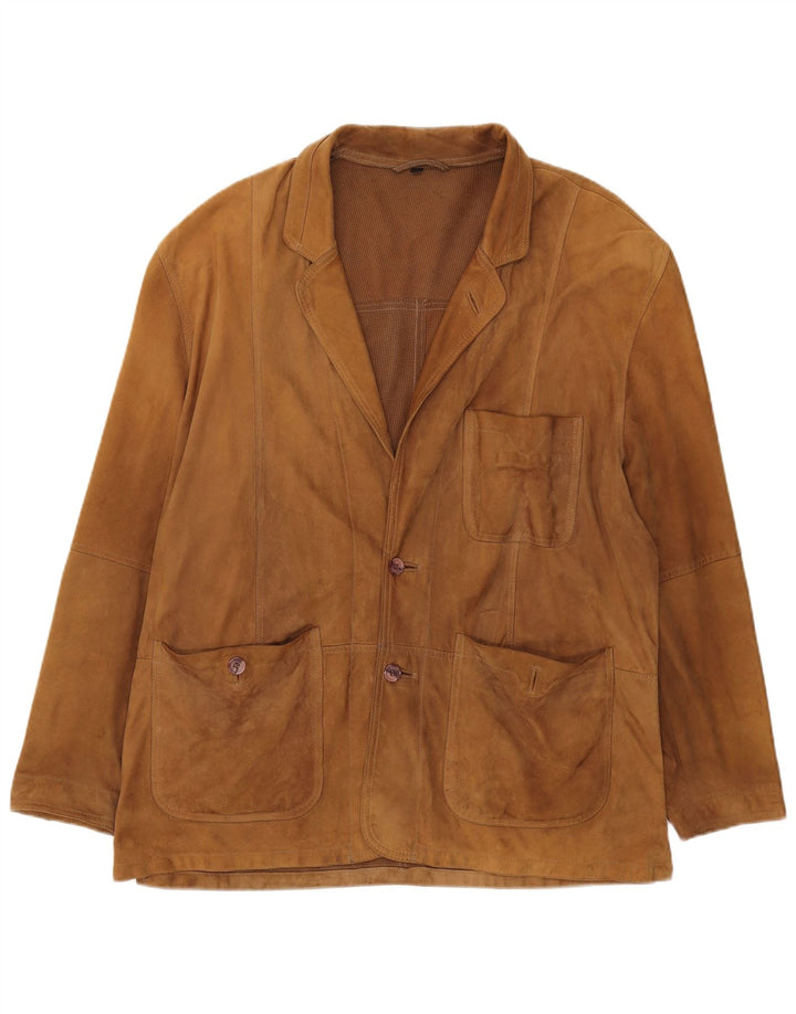 Męska marynarka zapinana na 2 guziki w stylu vintage, UK 42 XL, brązowa skóra