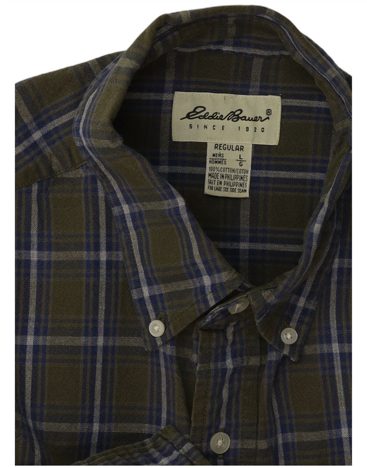 Męska koszula flanelowa Eddie Bauer o regularnym kroju, duża, bawełniana w kratę khaki