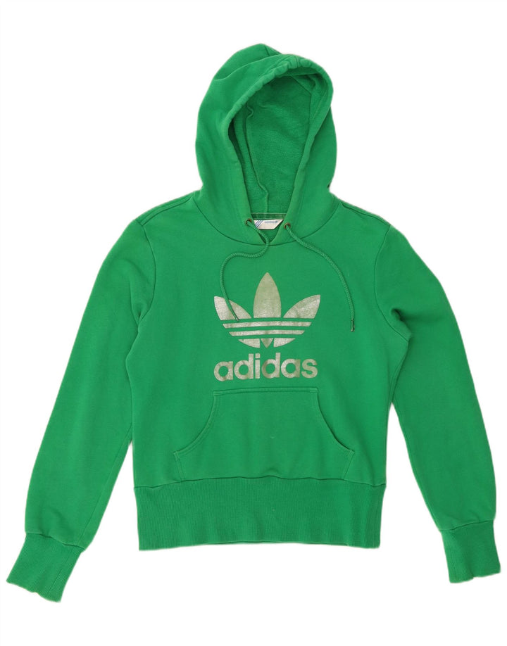 Damska bluza z kapturem ADIDAS Crop Graphic EU 38, średnia zielona bawełna