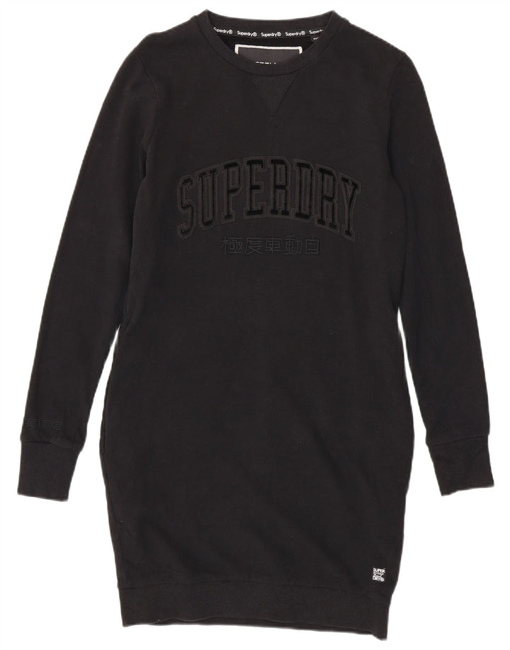 SUPERDRY Damska bluza z grafiką, sukienka UK 12, średnia czarna bawełna