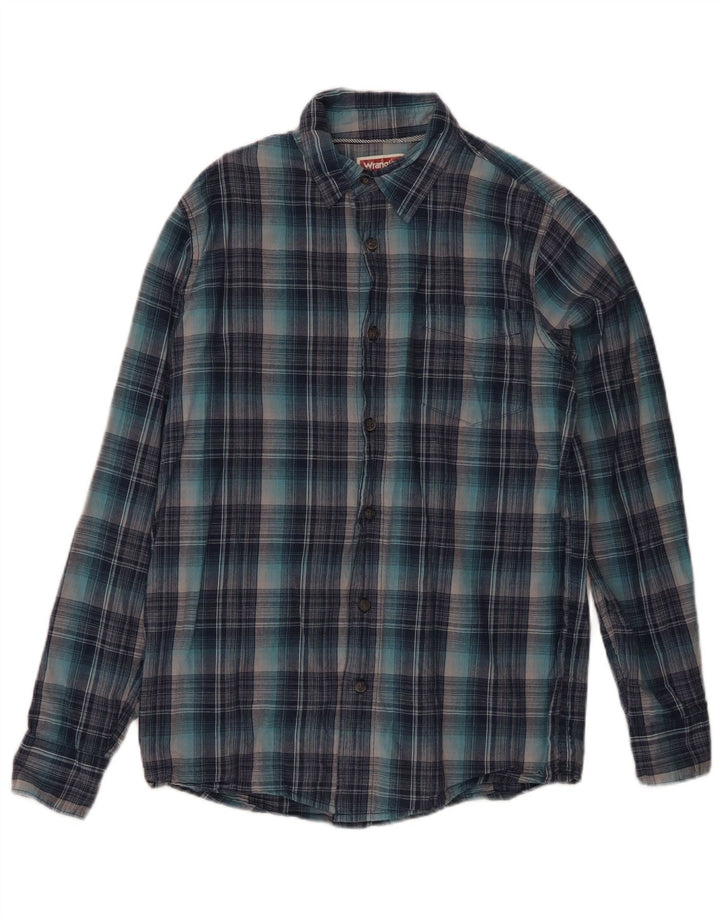 Wrangler Męska koszula flanelowa w małą niebieską kratkę, bawełniana