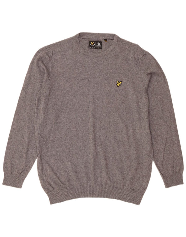 Męski sweter z okrągłym dekoltem Lyle & Scott XL, szara bawełna