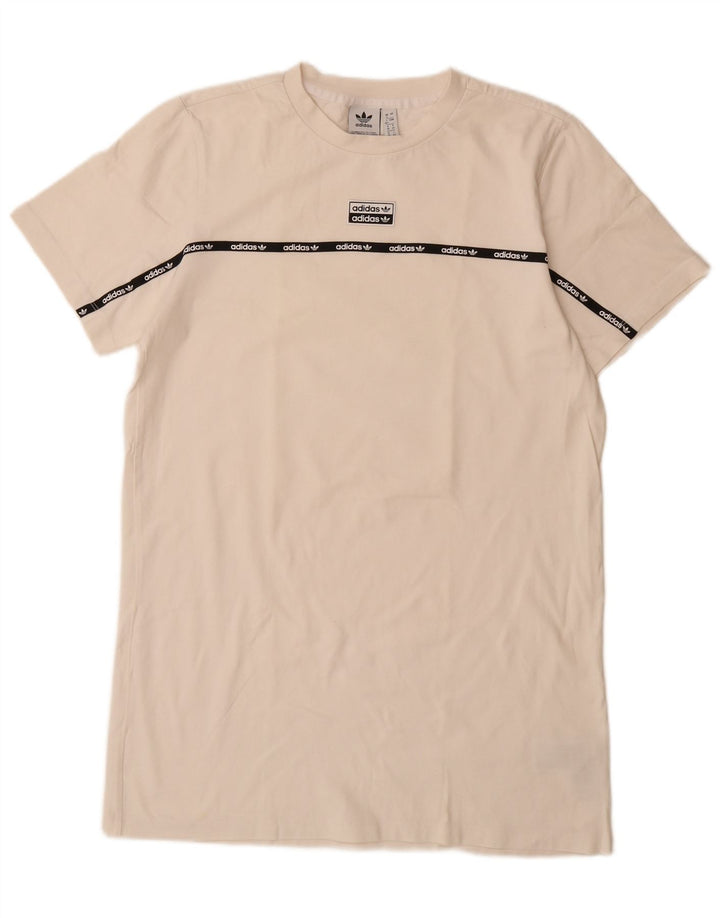 Damska sukienka t-shirtowa ADIDAS z grafiką UK 12, średnia, złamanej bieli, bawełniana