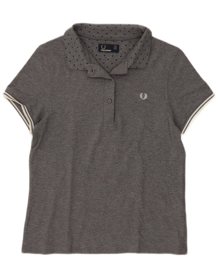 Damska koszulka polo Fred Perry UK 12, średnia, szara, bawełniana w cętki
