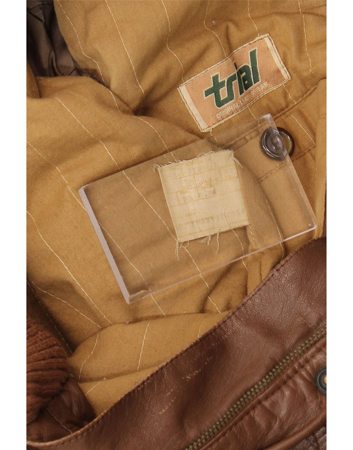 Vintage męska kurtka skórzana IT 48 średniej wielkości brązowa skóra