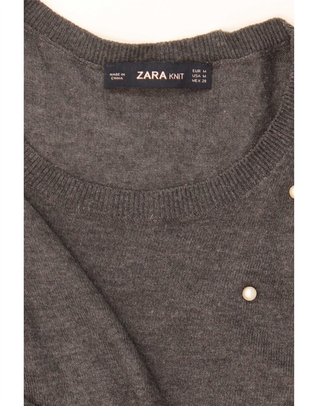 Sweter damski Zara z dekoltem w łódkę UK 14, średni szary w kropki