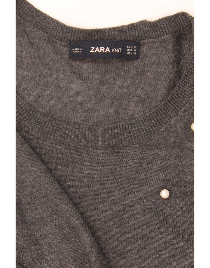 Sweter damski Zara z dekoltem w łódkę UK 14, średni szary w kropki