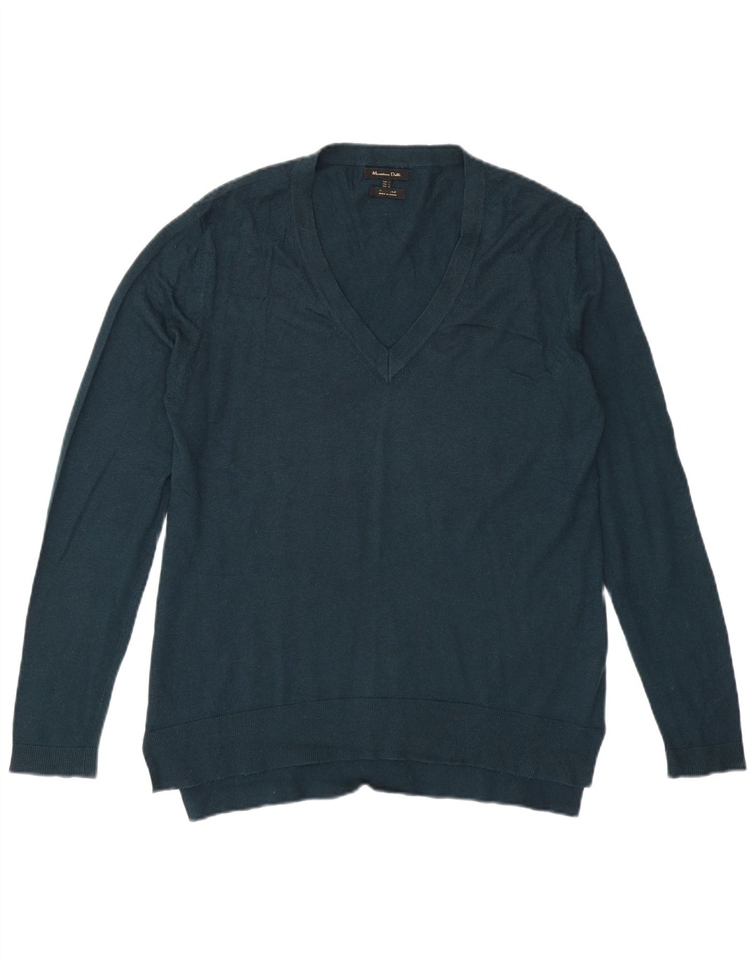 MASSIMO DUTTI Womens V-Neck Jumper Sweater UK 16 Large Green Wool