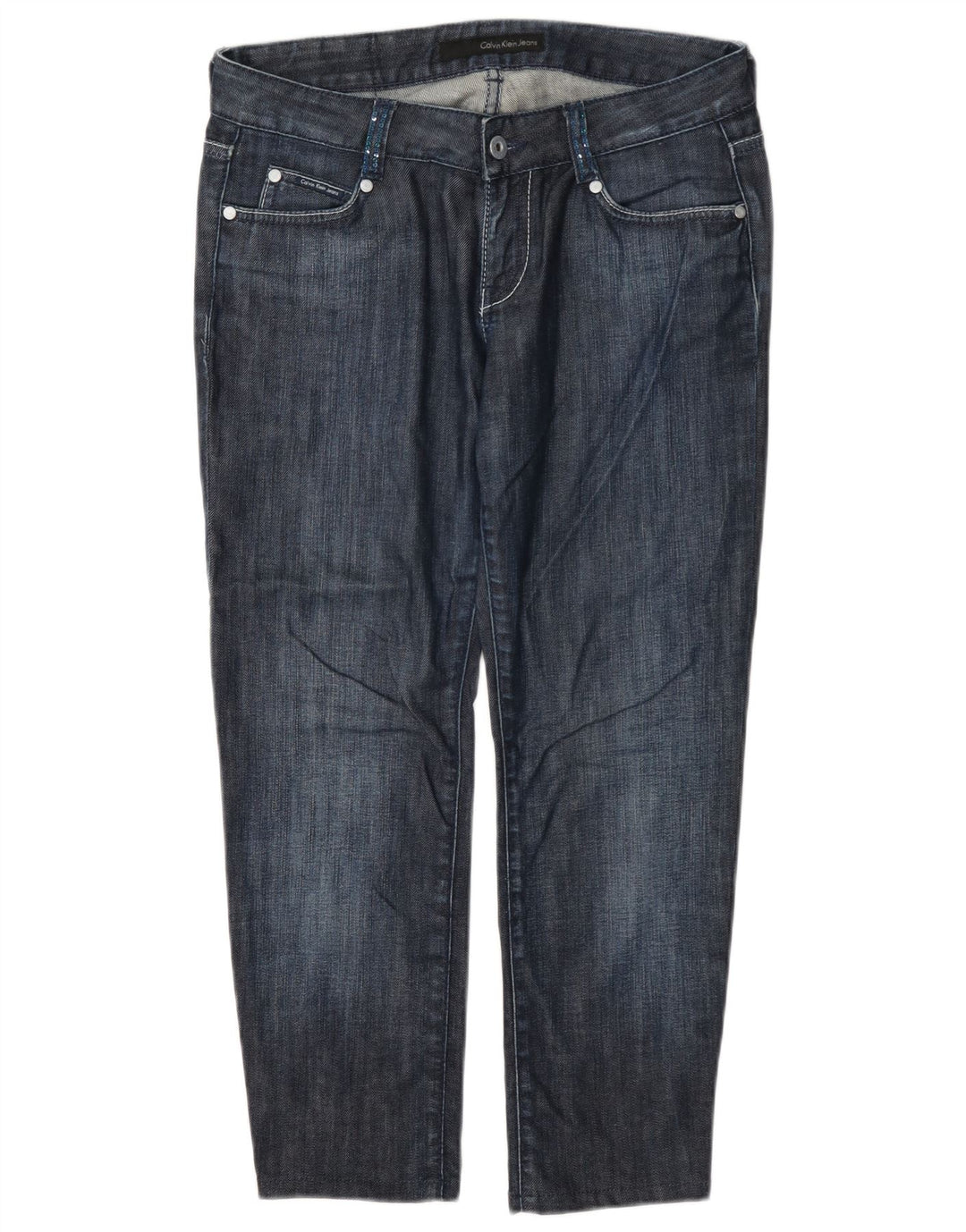 Damskie jeansy Calvin Klein Cropped W29 L24 Granatowe, bawełniane