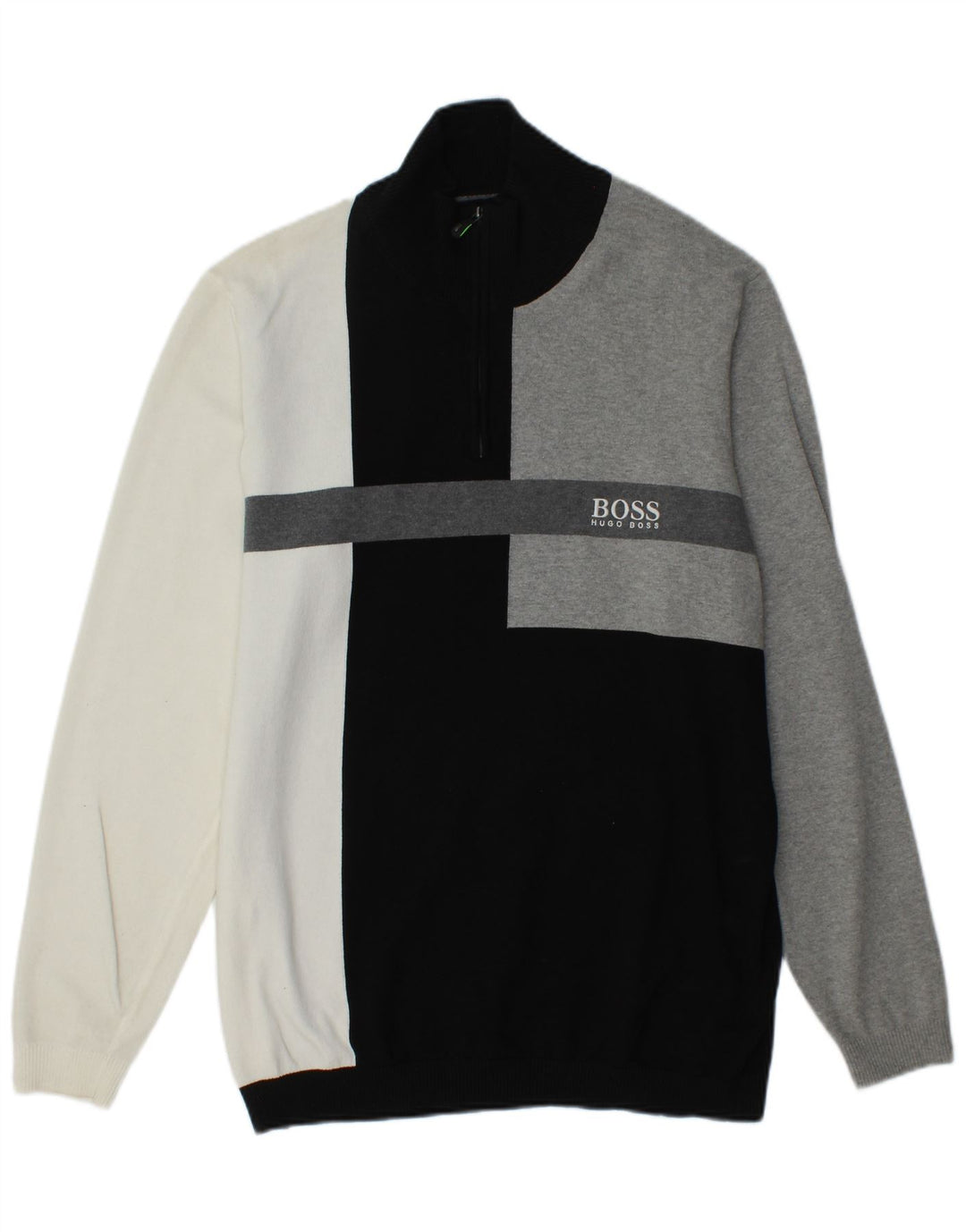 Męski sweter HUGO BOSS o regularnym kroju, zapinany na zamek, XL, w kolorze czarnym, z blokami kolorów
