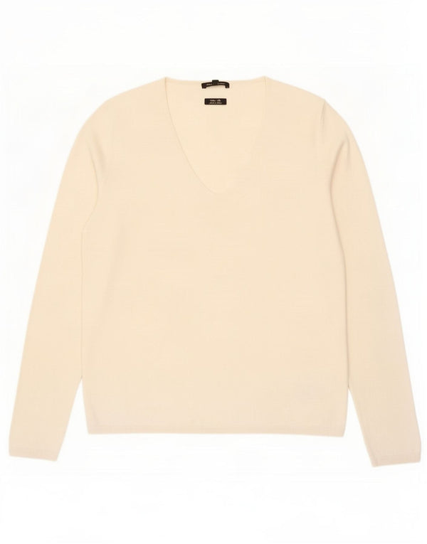 Sweter damski Massimo Dutti z dekoltem w kształcie litery V, UK 14, średni beż, bawełna