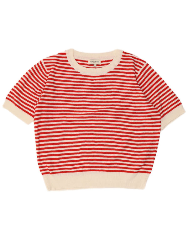 Damski sweter z okrągłym dekoltem PEPALOVES UK 14 w średnie czerwone paski