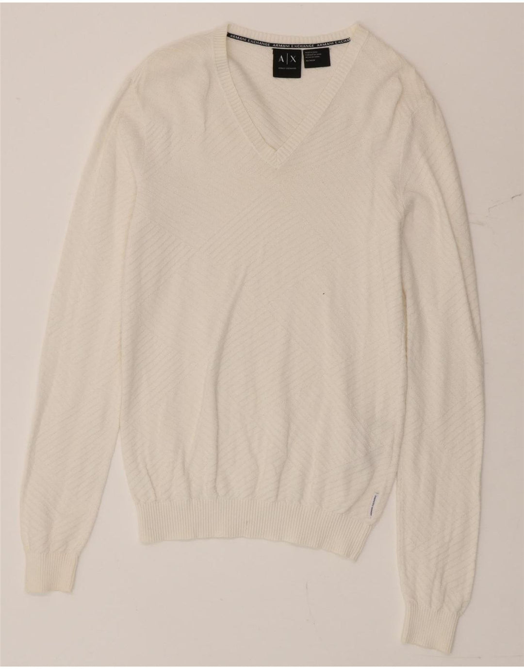 Armani Exchange Męski sweter z dekoltem w kształcie litery V, XS, biała bawełna