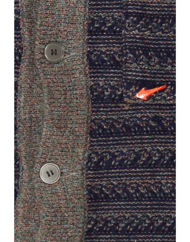 Vintage męski sweter kardigan w średnie granatowe paski