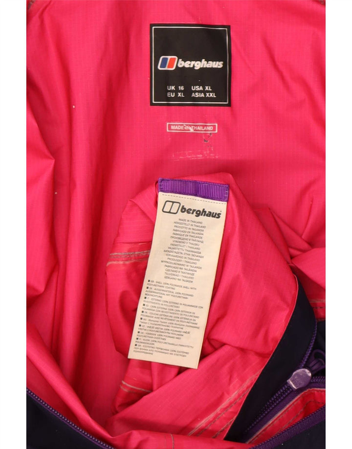 Damska kurtka przeciwdeszczowa z kapturem Berghaus UK 16, duża, fioletowa, poliamidowa