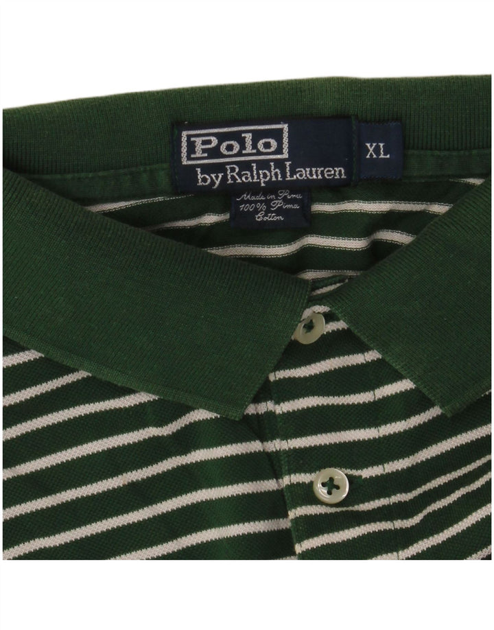 POLO RALPH LAUREN Męska koszulka polo XL, bawełniana w zielone paski