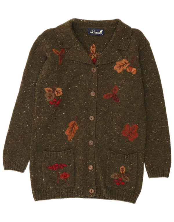 Sweter damski Tulchan rozpinany UK 10, mały, zielony, z bawełny w kwiaty